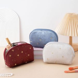 Large Capacity Geometric Velvet Cosmetic <b>Bag</b> with Zipper Closure Simple Portable Storage for Ladies - Product Image 2