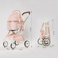 Poussette légère en aluminium Offre Spéciale pour animaux de compagnie Poussette pour chien Rose avec panier de rangement et 4 roues