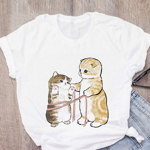 T-shirt blanc basique pour <span class=keywords><strong>femme</strong></span>, manches courtes, impression de haute qualité, t-shirt pour lycéenne, haut graphique <span class=keywords><strong>chat</strong></span> - Product Image 4