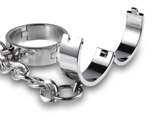 Menottes avec menottes en métal, poignets de <span class=keywords><strong>cheville</strong></span> avec chaîne, retenue BDSM, jouets sexuels de chasteté pour hommes et femmes - Product Image 2