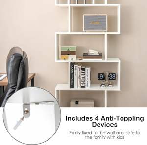 Precio de fábrica, muebles de madera para sala de estar, estantería moderna en forma de S, estantes de almacenamiento con puerta, estante de exhibición de madera alto blanco - Product Image 4