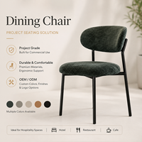 Moderne luxe gestoffeerde eetkamerstoel, bosgroen, ovale rugleuning, design, comfortabel, geschikt voor hotels en restaurants.
