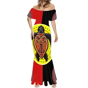 Estampado aborigen de tortuga marina a pedido Australia Indígena Puletasi Sirena Cóctel de noche Mujeres elegantes Vestidos de cola de pez