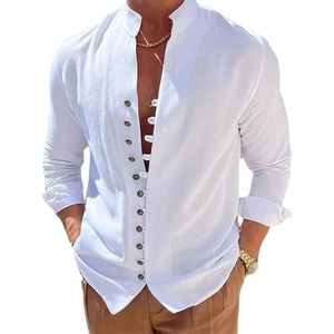 <span class=keywords><strong>Chemise</strong></span> décontractée d'été et de printemps 3XL pour hommes, chemises blanches vintage à manches longues en coton et <span class=keywords><strong>lin</strong></span> - Product Image 1
