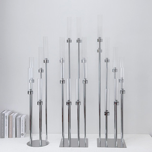 Tempat lilin bulat akrilik Modern lantai tinggi perak 8 bagian tengah meja Candelabra - Product Image 4