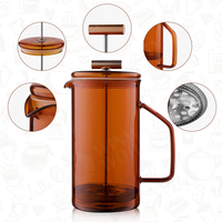 1000ML résistant à la chaleur de couleur ambre presse française carafe en verre en acier inoxydable cafetière