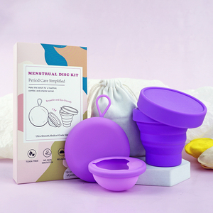 Disco <span class=keywords><strong>Menstrual</strong></span> Copa Embalaje Personalizado con Escudo a Prueba de Fugas Discos de Silicona Médica Menstruales Coletor Disco <span class=keywords><strong>Menstrual</strong></span> - Product Image 1