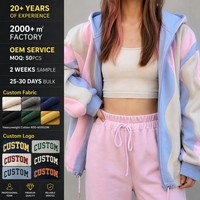 Fabricant de vêtements sur mesure à marque privée, sweat-shirt à capuche oversize en coton biologique, color block, streetwear, fermeture éclair intégrale pour femmes
