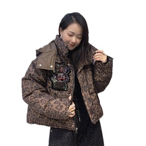 Giacca Trapuntata con Cappuccio Casual Invernale Stile Europeo e Americano, Traspirante, 200g-250g, Stampa Leopardata 0763 - Product Image 5