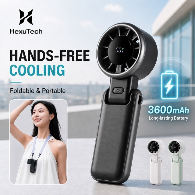 H03 Hot Sale Portable 3600mAh Rechargeable Digital Display Mini 5 Speeds Wind High Speed Foldable Handheld Cooling Turbo Fan