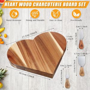 Planche à fromage en bois d'acacia en forme de coeur Vietnam fournisseur en gros ensemble Premium avec emporte-pièce taille M ustensiles de cuisine blocs à découper - Product Image 4