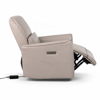 Fauteuil inclinable électrique moderne avec base pivotante, revêtement en cuir, fonction extensible et structure en bois