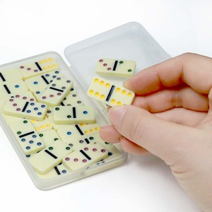 공장 도매 3005 미니 도미노 더블 6 컬러 도트 도미노 세트 플라스틱 투명 저장 상자 - Product Image 1