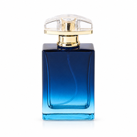 Flacon de parfum en verre bleu dégradé 50ml 1.7oz, base lourde, corps carré, bouchon arqué à facettes transparent, vente en gros, approvisionnement en vrac