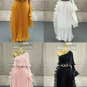 Miyake mode Design robe épaule inclinée couleur unie lâche vêtements pour femmes longueur moyenne robes élégantes 2025 été nouveau - Product Image 1