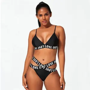 2020 New Customized Private Label High Quality Letter Print Thong Bikini Ladies Sexy Bathing Suits