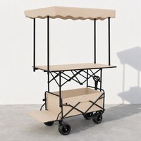 Chariot de camping pliable avec table et auvent, chariot pliant robuste en Oxford 900D pour extérieur avec freins et roues