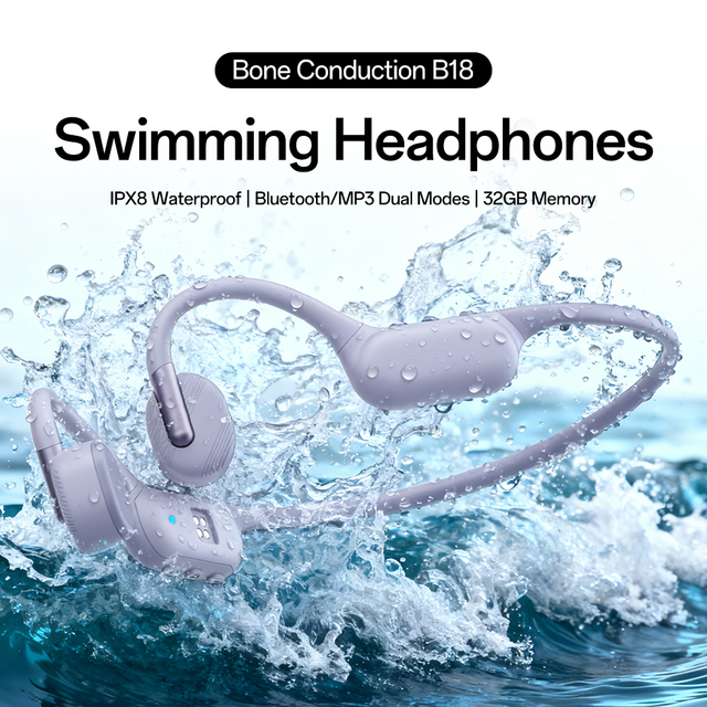Bone Conduction Neckband Earbuds 32GB MP3 Open Ear Sports Headphones IPX8 Waterproof Swimming Headset LED Display