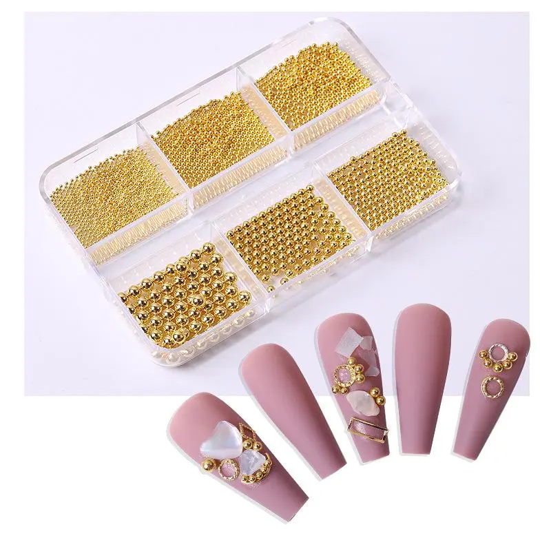 3D 6-Grid 6-Color Bola de acero Decoración de uñas Beleza Herramientas Accesorios de uñas para suministros de uñas