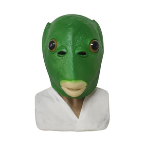 Máscara de látex con diseño de cabeza de pez verde, material de emulsión, accesorio de fiesta unisex - Product Image 1