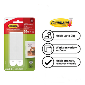 C Ommand 17217 Bandes de suspension extra-larges pour tableaux, blanches, lot de 4, pour décoration murale, cadres, œuvres d'art, galerie, crochets adhésifs - Product Image 3