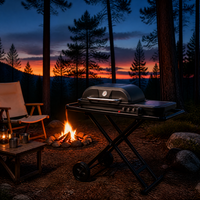 Barbecue portable au gaz butane, double grille pliante en alliage d'aluminium, plaque antiadhésive, thermomètre intégré, pour camping en plein air, 6-8 personnes