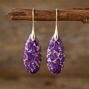 Pendientes de Gota de Lágrima Azul Turquesa, Pendientes Colgantes con Gancho, Joyería de Piedra Ovalada para Mujer - Product Image 5