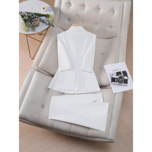 Women's Pink Three Quarter Sleeve Suit Set Blazer And Pants Two Piece Formal Workwear For Commute Spring Summer Autumn - Product Image 2