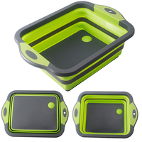 Planche à découper multifonctionnelle moderne et portable 2 en 1, pliable et pliable, en plastique, avec panier de lavage.