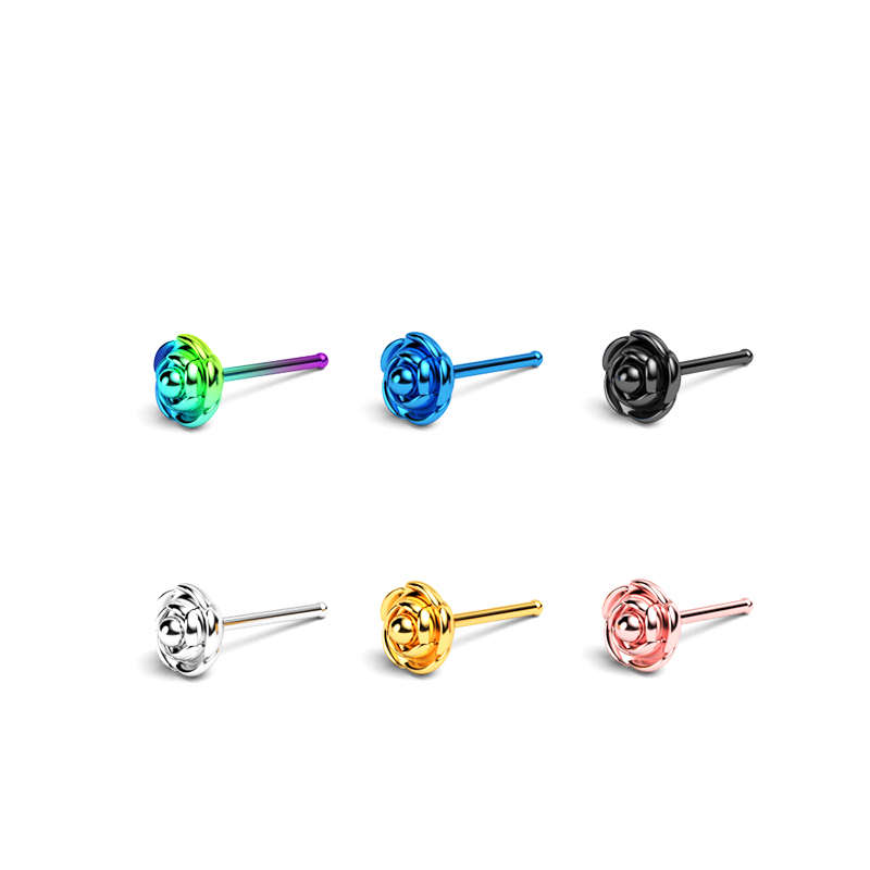 Forma de la flor 316L quirúrgico nariz Acero anillo nariz 16g stud de nariz para Amazon personalizado al por mayor multicolor piercing de la nariz