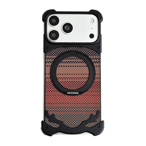 Coque de téléphone en acrylique à motif fibre de haute qualité avec support magnétique 360 et cadre en aluminium pour iPhone 14 15 16 17 Pro Max - Product Image 6