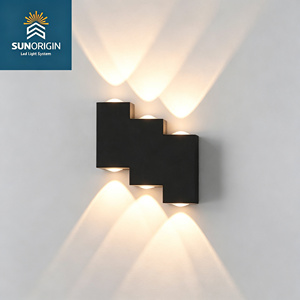 Applique murale LED moderne minimaliste en aluminium, étanche, éclairage haut/bas, cube noir et or, pour chambre, couloir, jardin, extérieur - Product Image 5