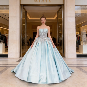 Нежно-голубое атласное платье для квинсеаньеры с квадратным вырезом, пайетками, бисером, кружевом, открытой спиной, для вечеринки, в стиле принцессы, для выпускного вечера (Sweet 16), бальное платье - Product Image 5