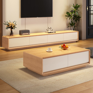 ตู้วางทีวีและโต๊ะกาแฟไม้จริงแบบโมเดิร์นเรียบง่าย ดีไซน์หรูหราพร้อมที่เก็บของใต้ตู้ สำหรับห้องนั่งเล่น - Product Image 4