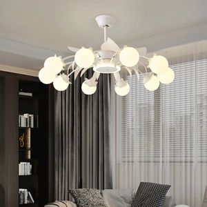 Nouveau salon <span class=keywords><strong>ventilateur</strong></span> lustre lumière luxe atmosphère Style nordique blanc <span class=keywords><strong>Globe</strong></span> <span class=keywords><strong>verre</strong></span> abat-jour <span class=keywords><strong>plafond</strong></span> <span class=keywords><strong>ventilateur</strong></span> lampe - Product Image 2