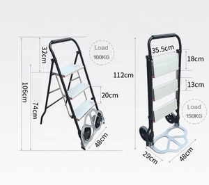 Escalera de aluminio plegable 2 en 1 de 3 escalones para camión, carrito portátil de alta resistencia, dos ruedas, gran oferta - Product Image 5