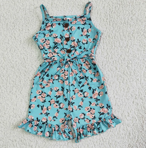 Mono de verano de una pieza con estampado de flores y cinturón para niñas pequeñas, mono informal ecológico de manga corta - Product Image 2
