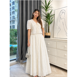 ชุดกระโปรงยาวผู้หญิงขายดี 150 GSM ใส่สบายทุกฤดู พร้อมเสื้อผูกคอ ทรงเอ ยาวถึงข้อเท้า สีพื้น - Product Image 2