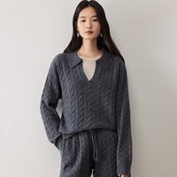 Ensemble deux pièces en cachemire pur à 100 %, col roulé, tricot torsadé, pull et short pour femme, style décontracté, automne-hiver, ensemble de détente