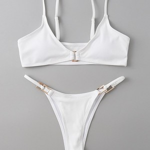 Conjunto de Bikini de 2 Piezas sin Espalda de Color Liso en Spandex/Poliéster para <span class=keywords><strong>Mujer</strong></span>, con Push-up y Braguita Tipo Boxer de Corte Alto, Sexy, para Pechos Grandes, Traje de Baño de Playa - Product Image 3