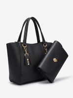 Set Tas Tangan Wanita Hitam Elegan 3 Buah, Bahan Kulit PU Premium dengan Hiasan Rumbai dan Set Dompet Clutch Senada