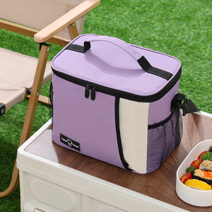 Sac isotherme pour repas, violet, portable, avec poche latérale en filet, idéal pour les repas de travail en extérieur - Product Image 1