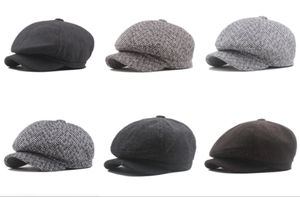 Wholesale European Style Flat Cap for <b>Men</b> 8 6 Panels Ivy Beret Newsboy Cap Striped Knitted Design for Casual Sports and Party - Product Image 4