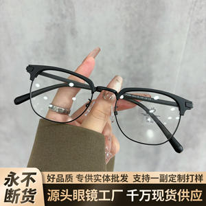 31269 Montura de gafas unisex de medio aro ovaladas con lentes de PC anti luz azul para protección de la visión de cerca - Product Image 5