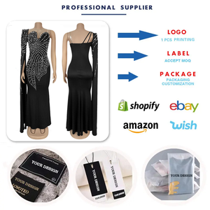 C7288 Abiti da Sera di Lusso a Maniche Lunghe con Perline e Strass, <span class=keywords><strong>Vestito</strong></span> da Sera <span class=keywords><strong>Nero</strong></span> a Sirena, <span class=keywords><strong>Elegante</strong></span> Abito Lungo da Cerimonia per Donne - Product Image 2