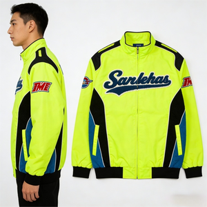<span class=keywords><strong>Chaqueta</strong></span> <span class=keywords><strong>de</strong></span> Carreras Vintage Personalizada para <span class=keywords><strong>Hombre</strong></span>, Color Amarillo Neón con Bloques <span class=keywords><strong>de</strong></span> Color, Bordado Chenille, Ropa Deportiva <span class=keywords><strong>de</strong></span> Motociclismo - Product Image 4