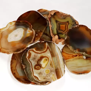 Natural Brown <b>Agate</b> Stone <b>Coasters</b> Carved Gemstone Drink <b>Coasters</b> Round Table Decor Gift - Product Image 3