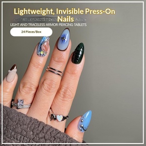 Pièces d'art pour ongles en résine à couverture complète, style French Wear Armor Ocean Wind Summer Glacier Blue Gradient, motif étoile et coquillage, longueur moyenne - Product Image 2