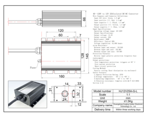 Convertisseur abaisseur isolé simple 12V25A de haute qualité pour usage automobile, domestique et industriel, efficacité 90%, tension moteur HJ12V25A - Product Image 6