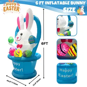 Hete Verkoop 6ft Easter Decoratie Opblaasbare Easter Konijntje Met Mand Eieren Ingebouwde Led Gazon Tuin Indoor Outdoor